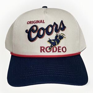 Original Coors Rodeo Beer Rope Cowboy Hat Cap SnapBack Bull Tan Blue OSFM New